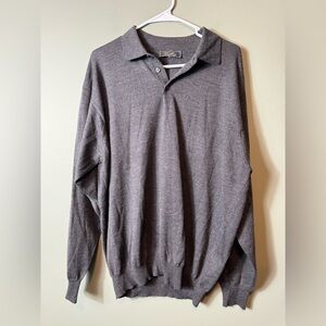 Cellini Men’s Made in Italy Henley Collared Sweater Size 52 Charcoal Gray